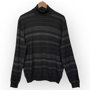 Calvin Klein Men Striped Turtleneck Sweater Italian Yarn Merino Wool Blend L